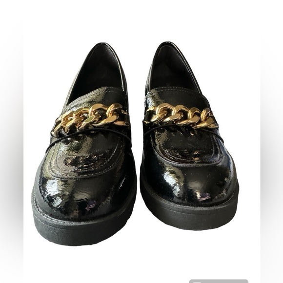 LIMELIGHT WOMEN’S KENDALL Platform LOAFER Black Patent with Gold Chain Size 10 - Picture 2 of 11